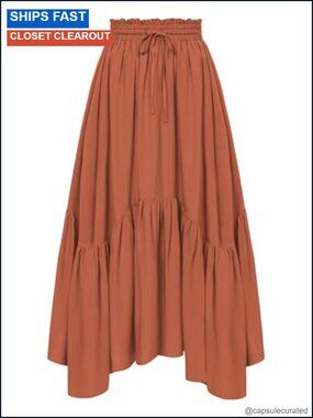 Flowy Boho Maxi Skirt Elastic High Waist Asymmetric Renaissance